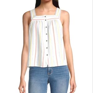 NWT a.n.a Womens Square Neck Sleeveless Multicolor Stripped Tank Top ,  small.